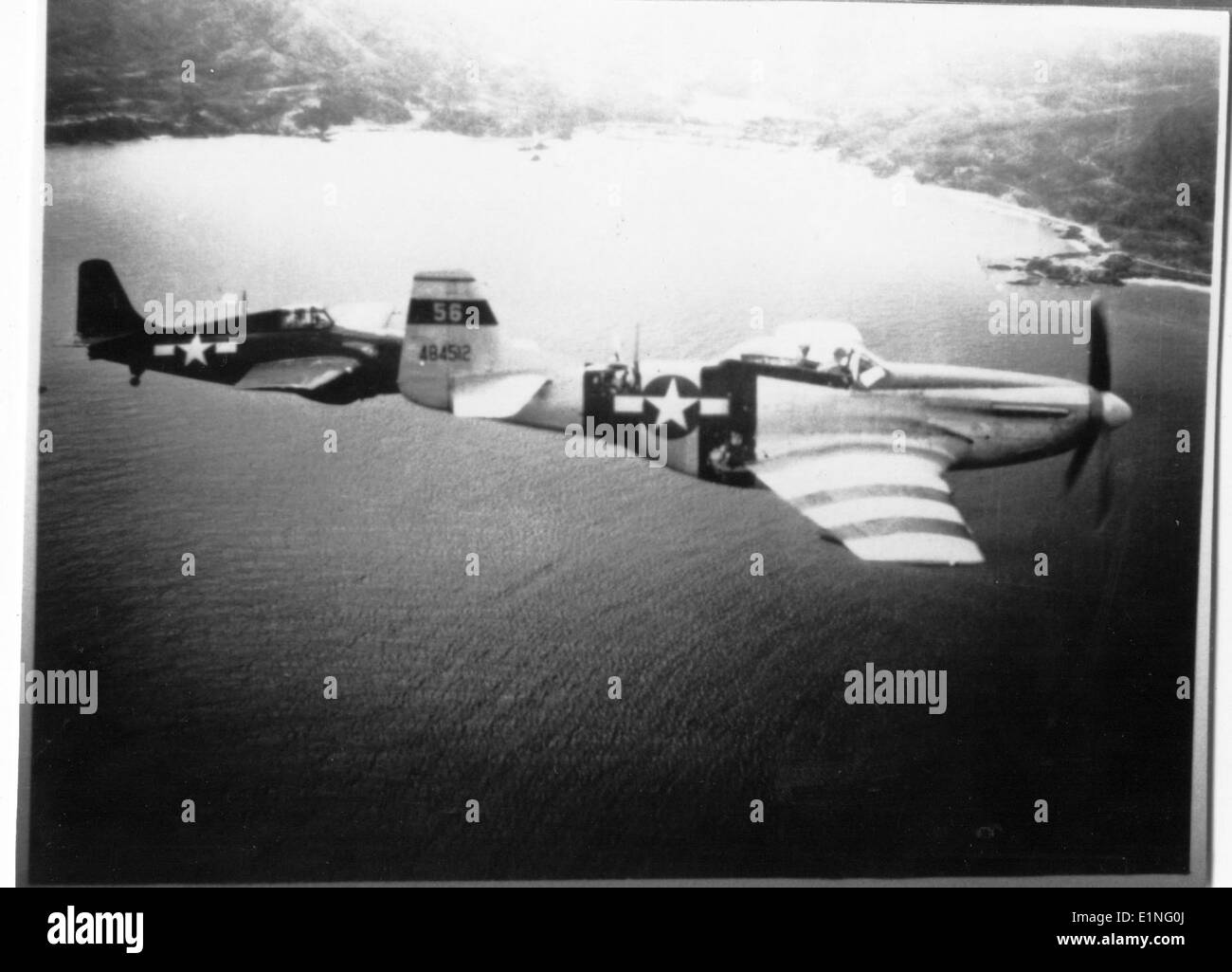 This photo from the Charles M. Daniels collection shows the FM-2 Grumman Wildcat, a carrier-based fighter aircraft used by the U.S. Navy during World War II, known for its role in naval combat. Stock Photo
