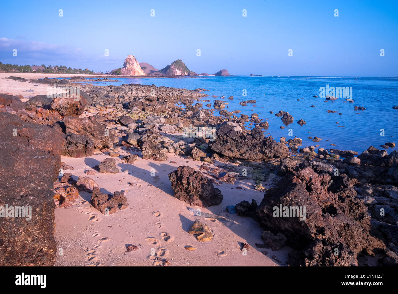 beach with vulcanic stones at Lombok, Indonesia Stock Photo
