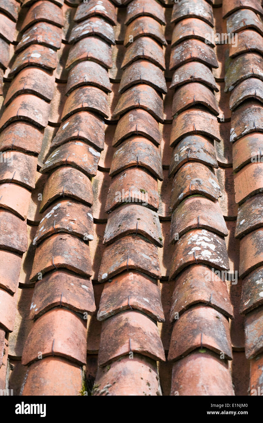 Red pantiles on the roof of a building. Stock Photo