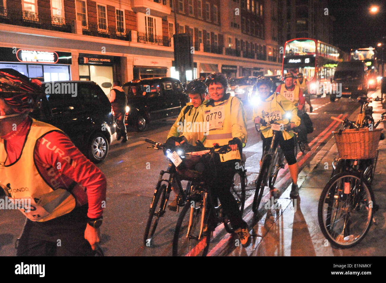 Baker Street, London, UK. 8th June 2014. Cyclists stop at the lights during the London Nightride. Credit:  Matthew Chattle/Alamy Live News Stock Photo