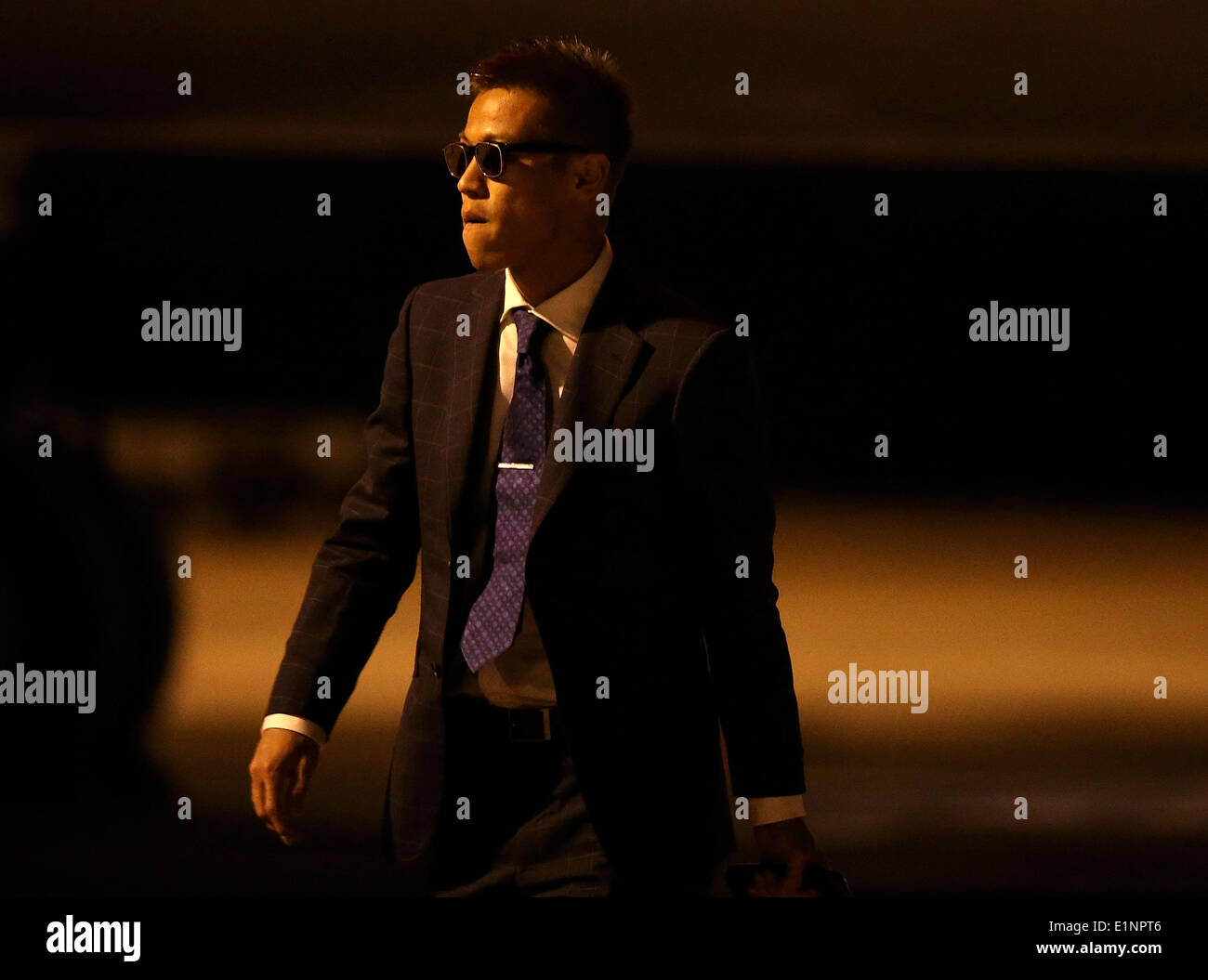 Campinas, Brazil. 7th June, 2014. Keisuke Honda of Japan's national soccer team walks out as the team arrive at the Viracopos airport prior of the 2014 World Cup in Campinas, Brazil, June 7, 2014. © Liao Yujie/Xinhua/Alamy Live News Stock Photo