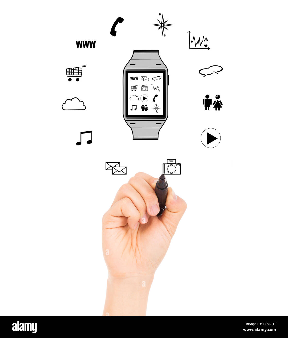 hand sketching wearable applications in a watch Stock Photo