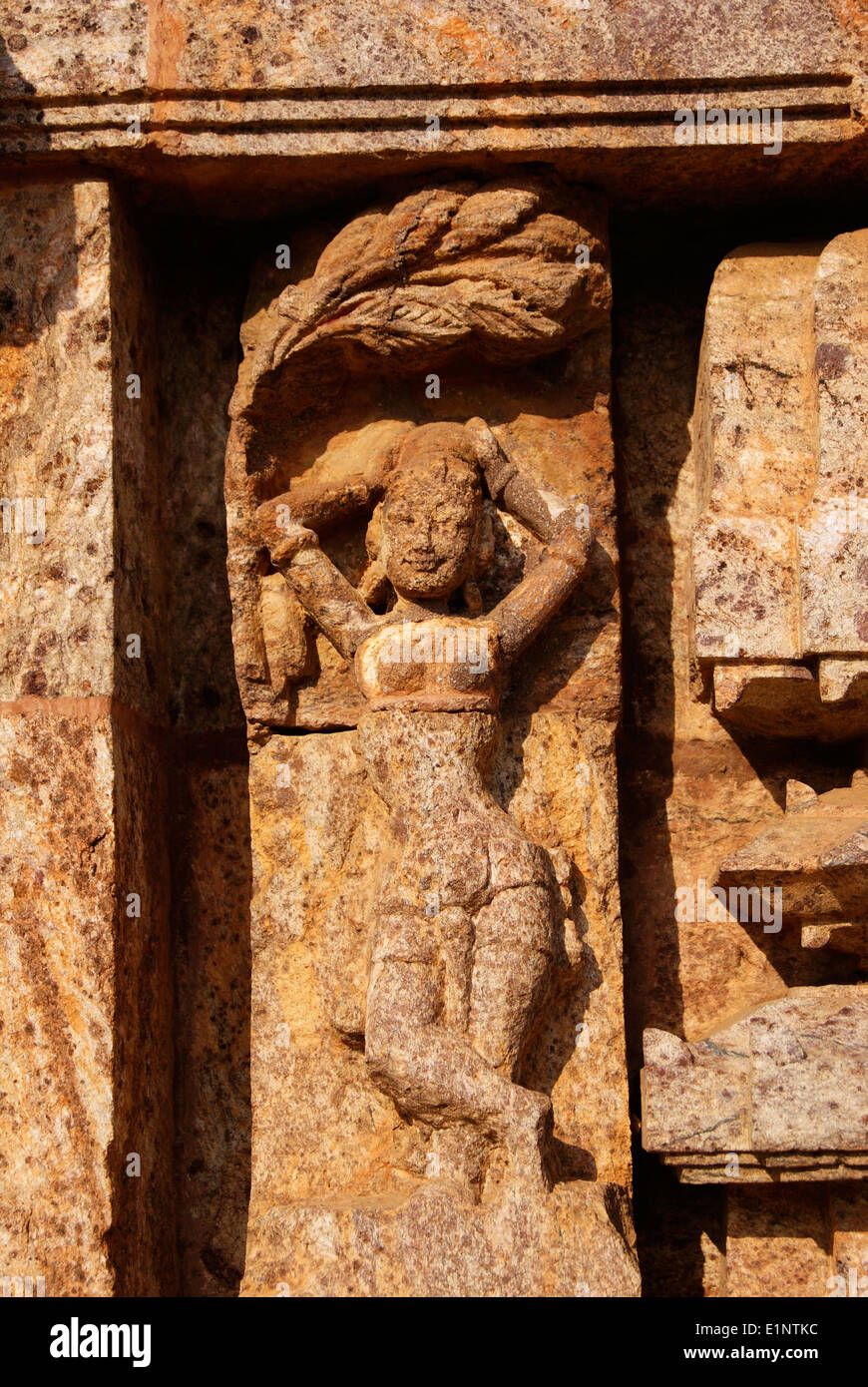 Ancient Women Stone carved Sculpture in Konark Sun Temple Walls at Odisha India Stock Photo