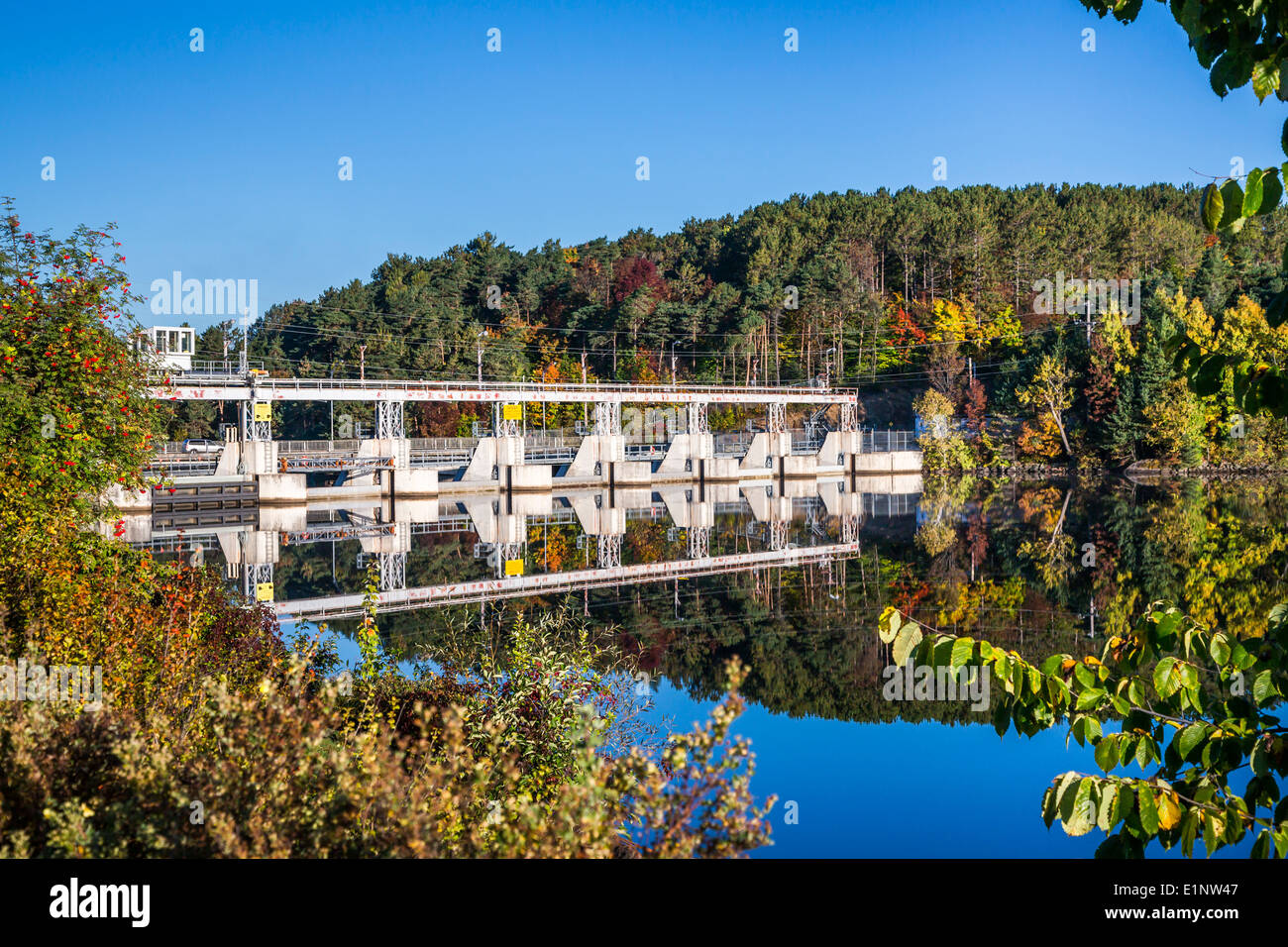 The Hydro Quebec dam on the Saint Maurice River in Shawinigan, Quebec, Canada. Stock Photo
