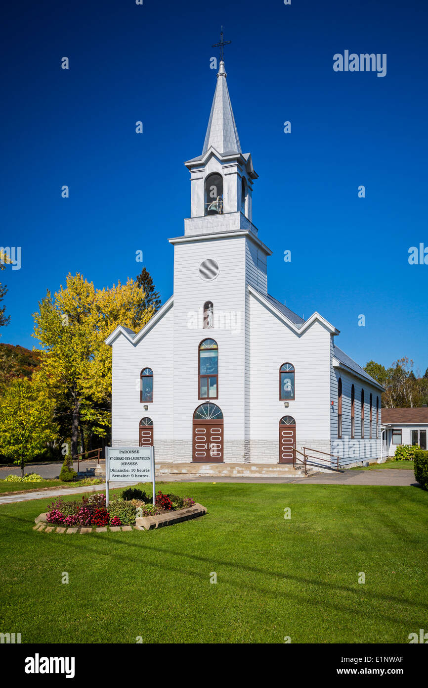 A white church, Eglise St Gerard in SaintGerarddesLaurentides Stock