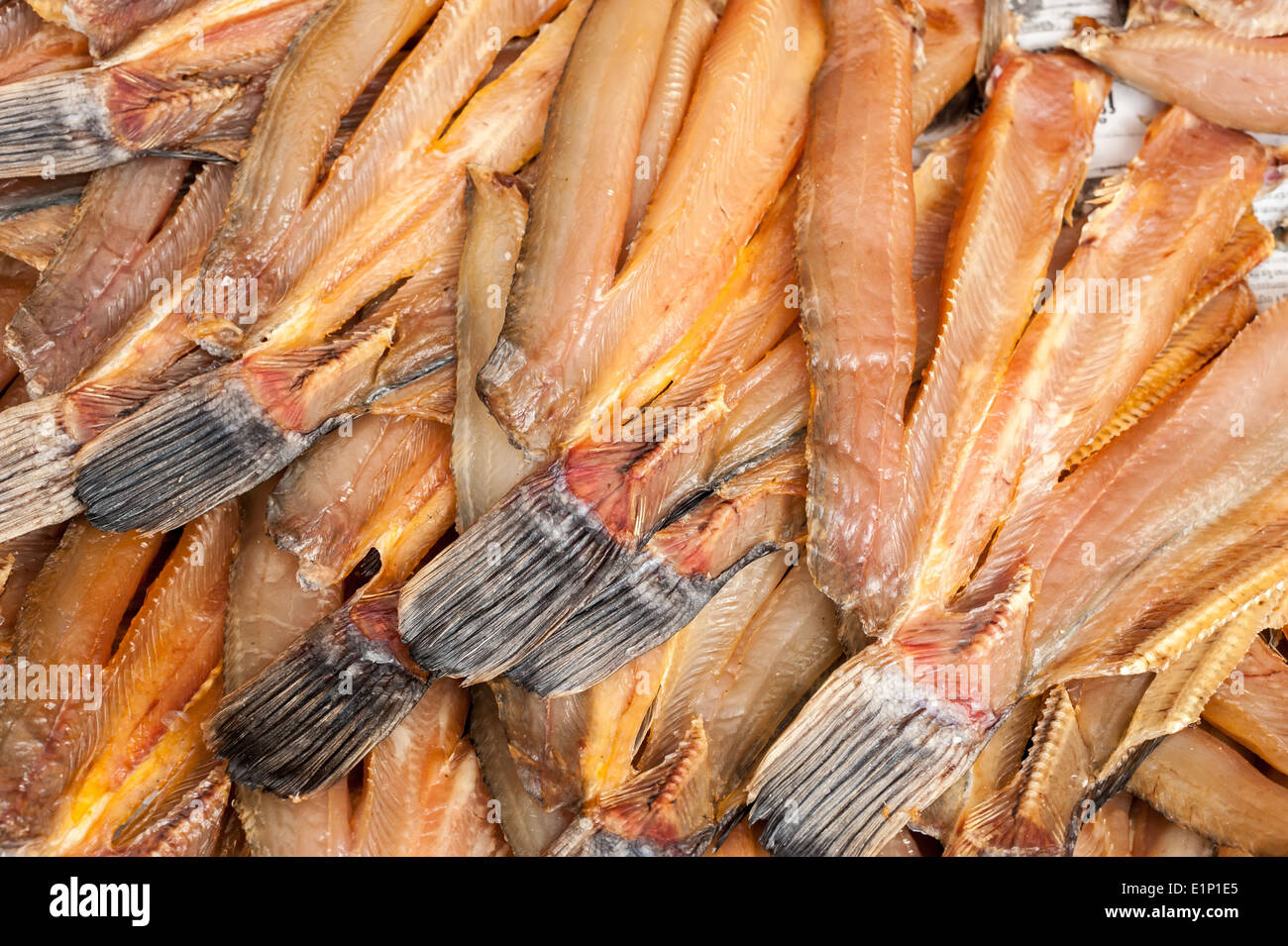 Dried fish for sale at asian food market Stock Photo