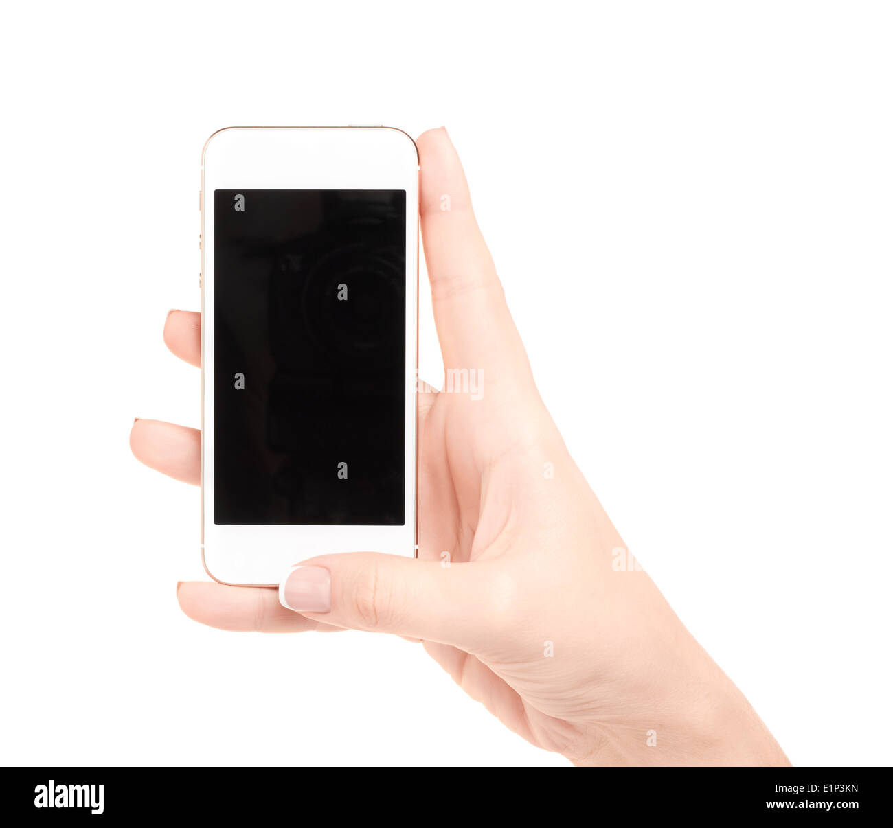 Hand holding mobile smart phone with blank screen, isolated on white ...