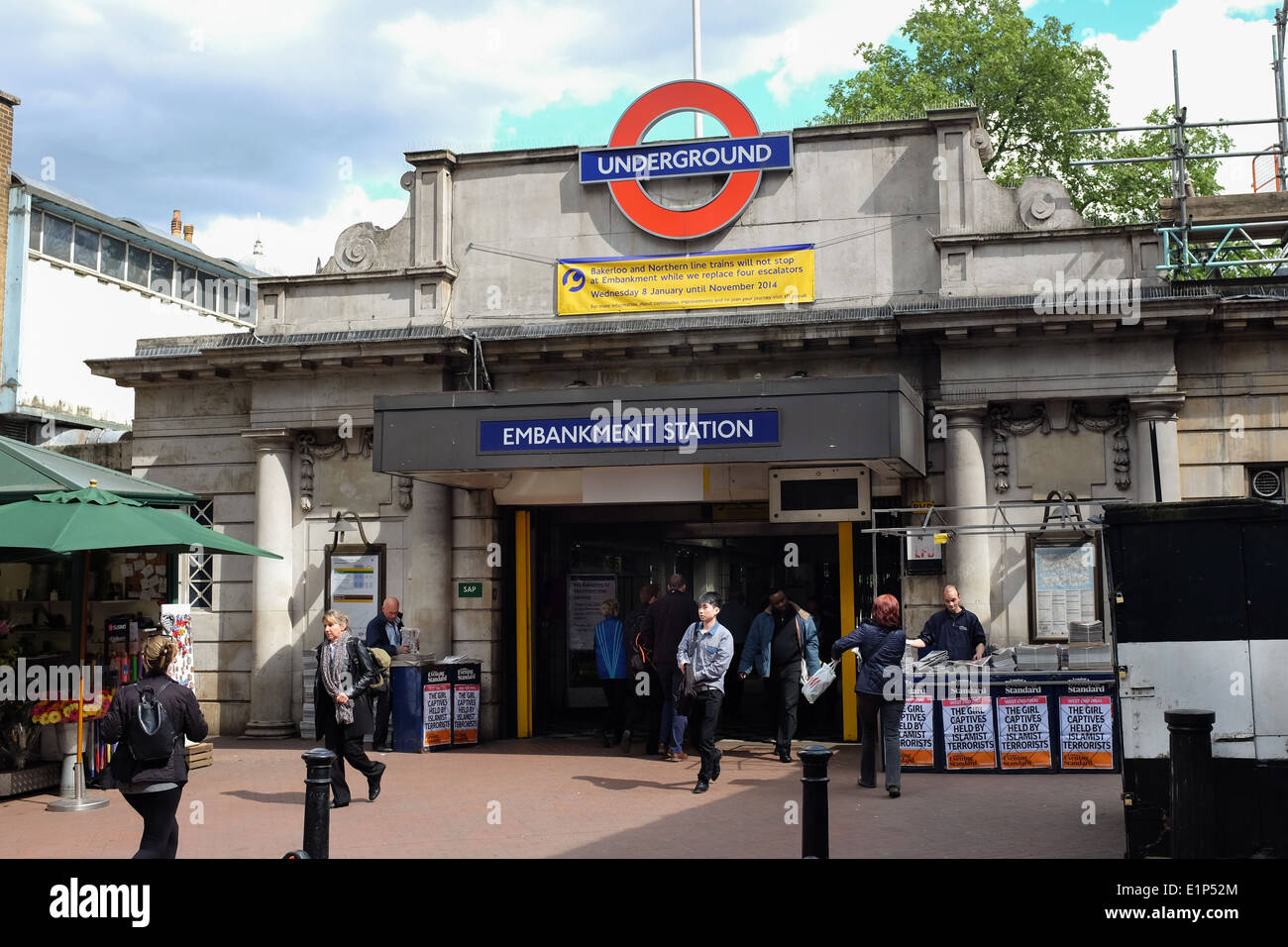 Exterior of Embankment tube station in London, UK. Stock Photo