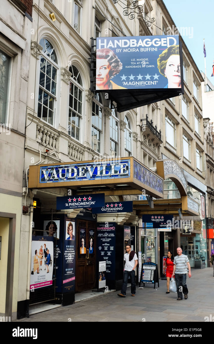 The Vaudeville Theatre on the Strand in London, showing 'Handbagged'. Stock Photo