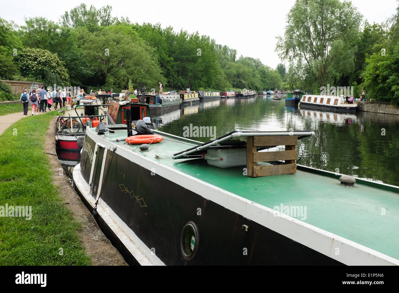 House boats on the River Lee (or Lea) in Lee Valley Park, east London. UK. Stock Photo