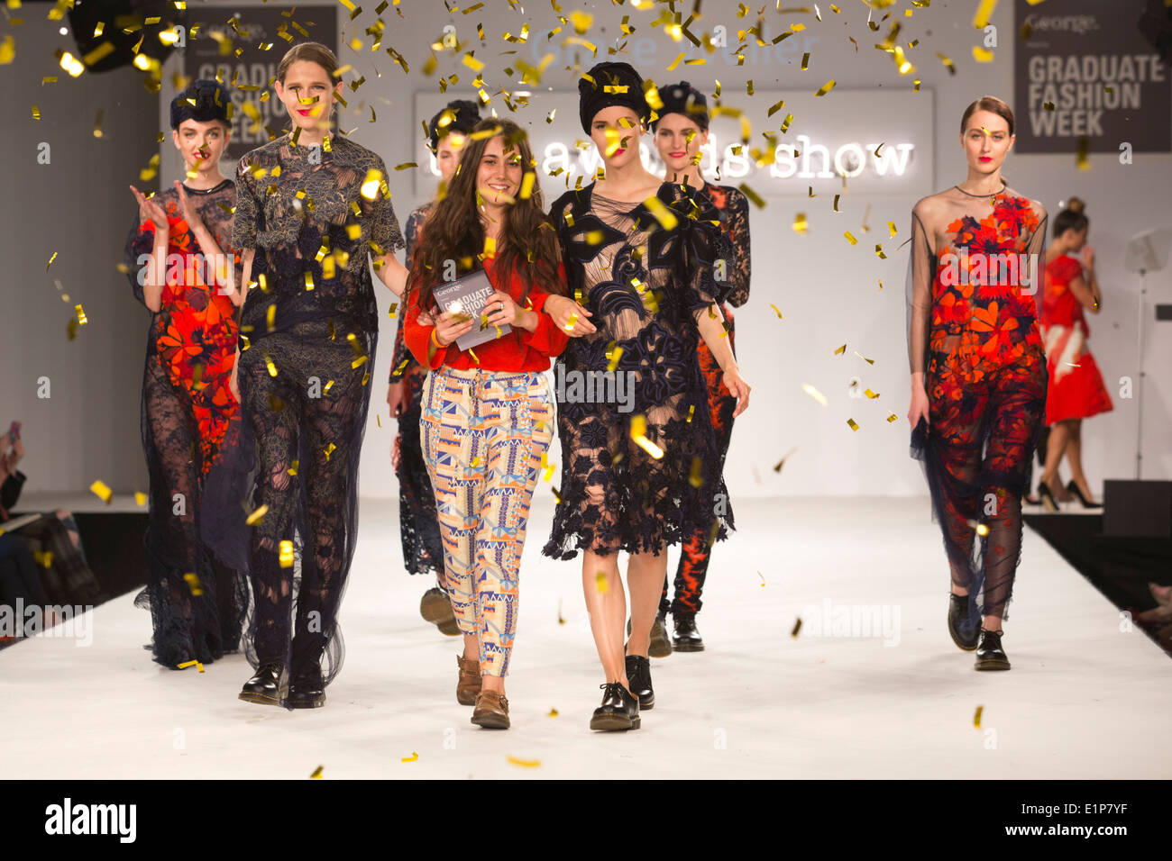 George Gold Award Winner Grace Weller with her collection at Graduate Fashion Week 2014 Stock Photo