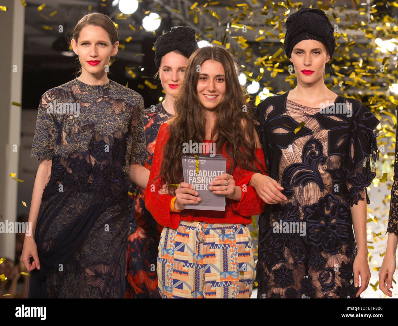 George Gold Award Winner Grace Weller with her collection at Graduate Fashion Week 2014 Stock Photo