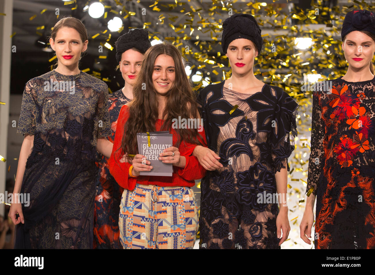 George Gold Award Winner Grace Weller with her collection at Graduate Fashion Week 2014 Stock Photo