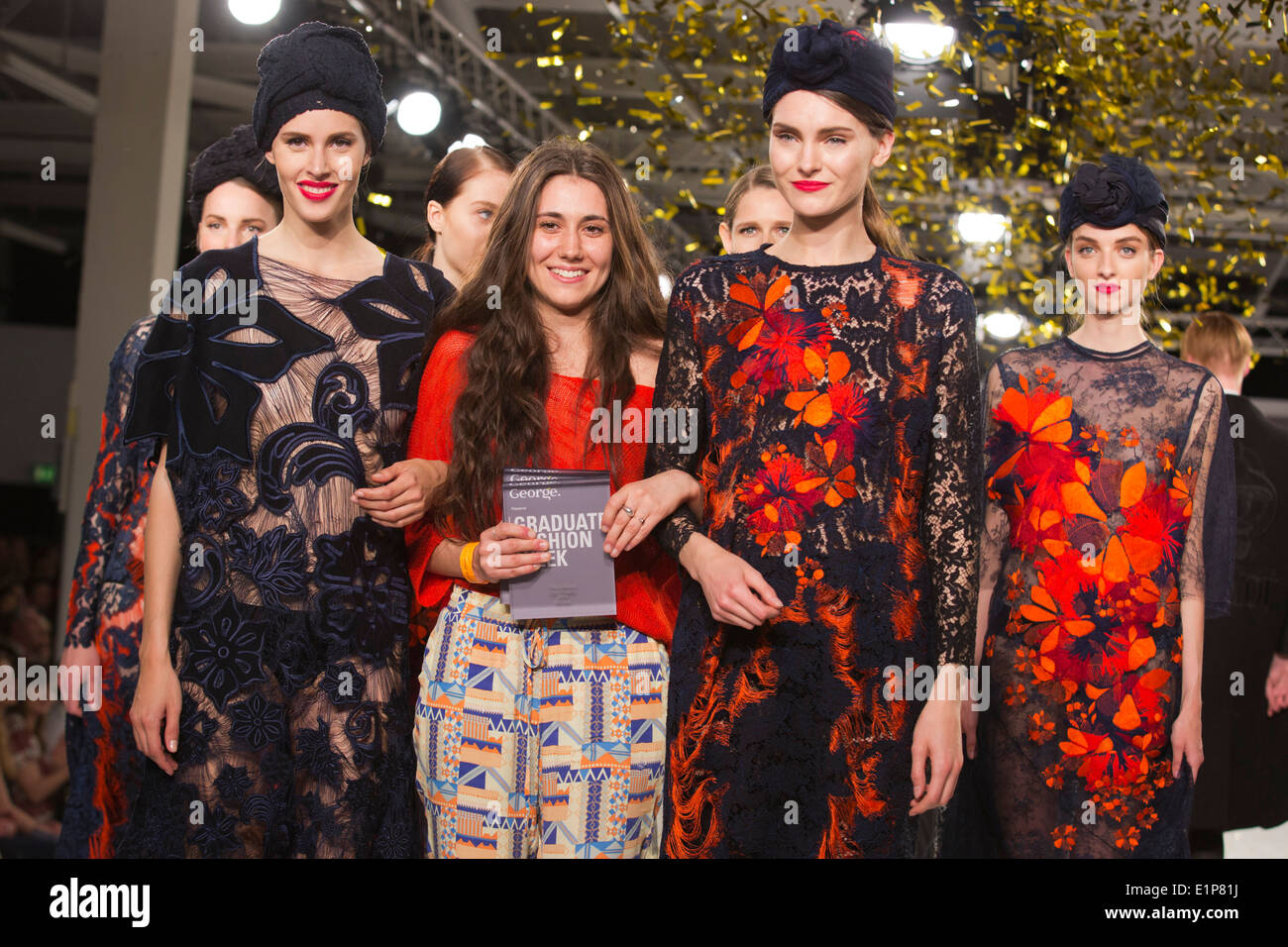 George Gold Award Winner Grace Weller with her collection at Graduate Fashion Week 2014 Stock Photo