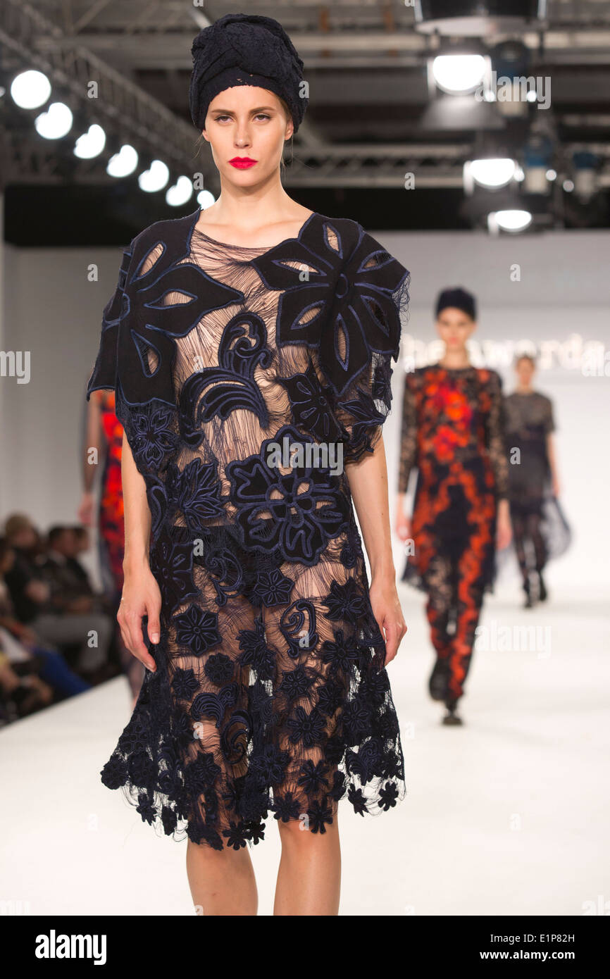 Collection by George Gold Award winner Grace Weller from Bath Spa University. Graduate Fashion Week 2014 Stock Photo