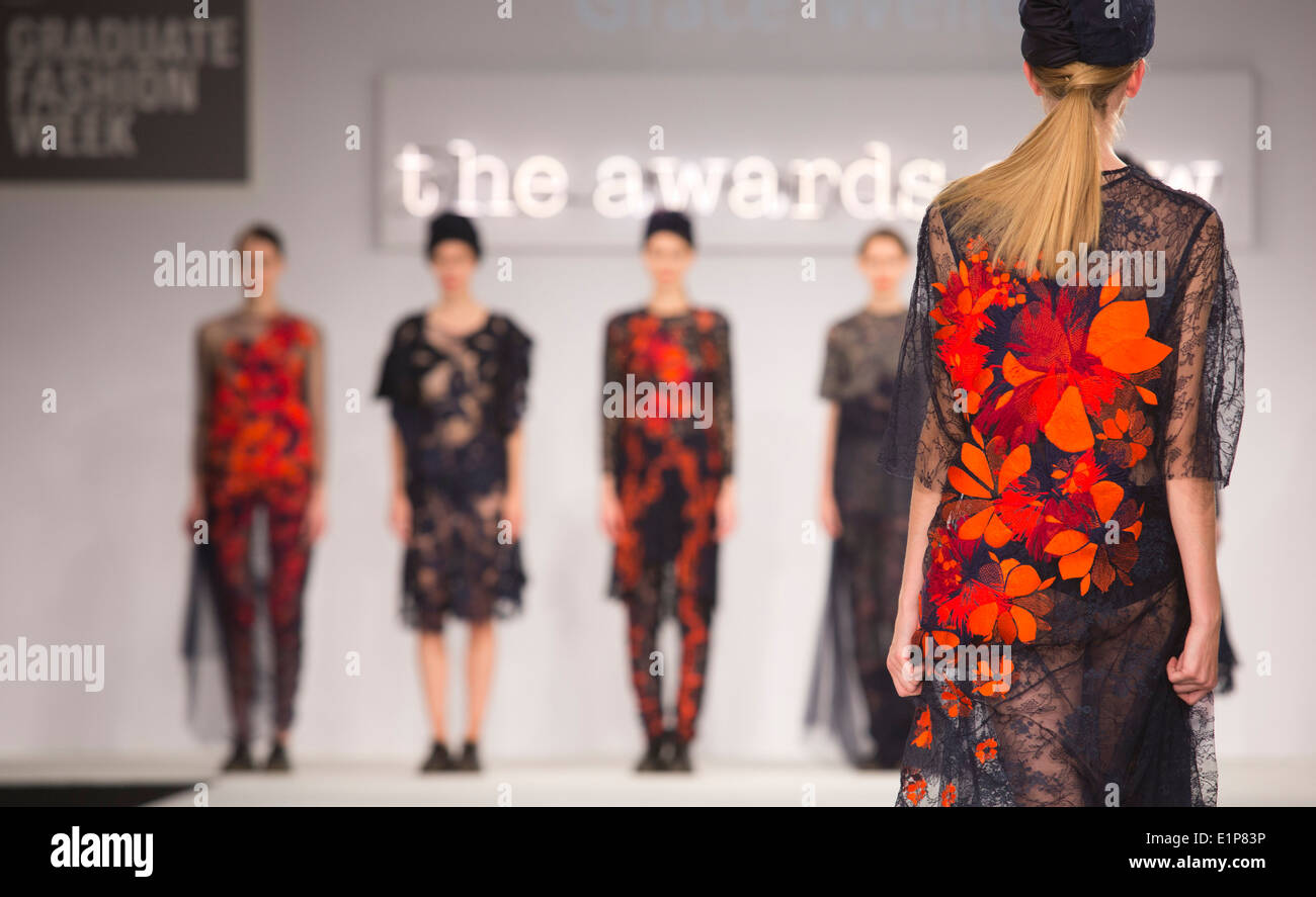 Collection by George Gold Award winner Grace Weller from Bath Spa University. Graduate Fashion Week 2014 Stock Photo