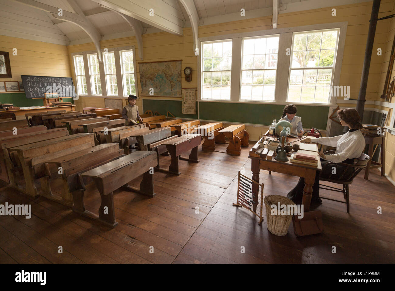 New Zealand 2013-2014. Matakohe, Northland. Kauri Museum. Preserved school schoolroom room. Manikin Stock Photo