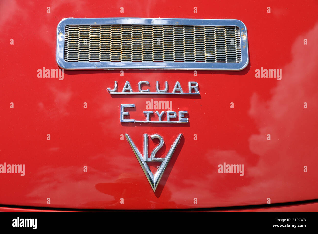 Jaguar E-Type badge Stock Photo