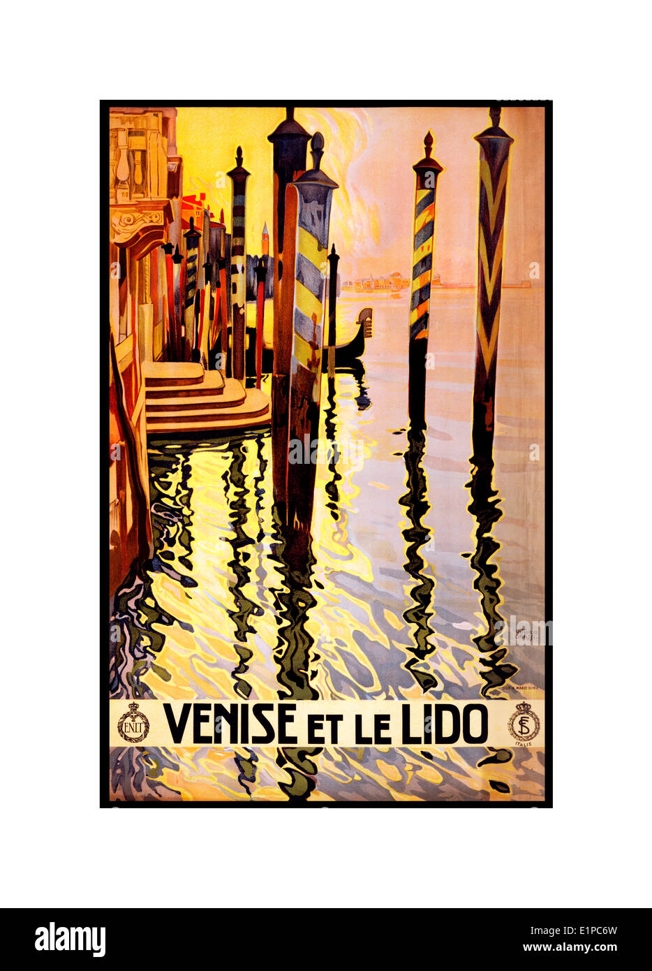 1920's evocative vintage travel poster for Venice Lido Italy Stock Photo