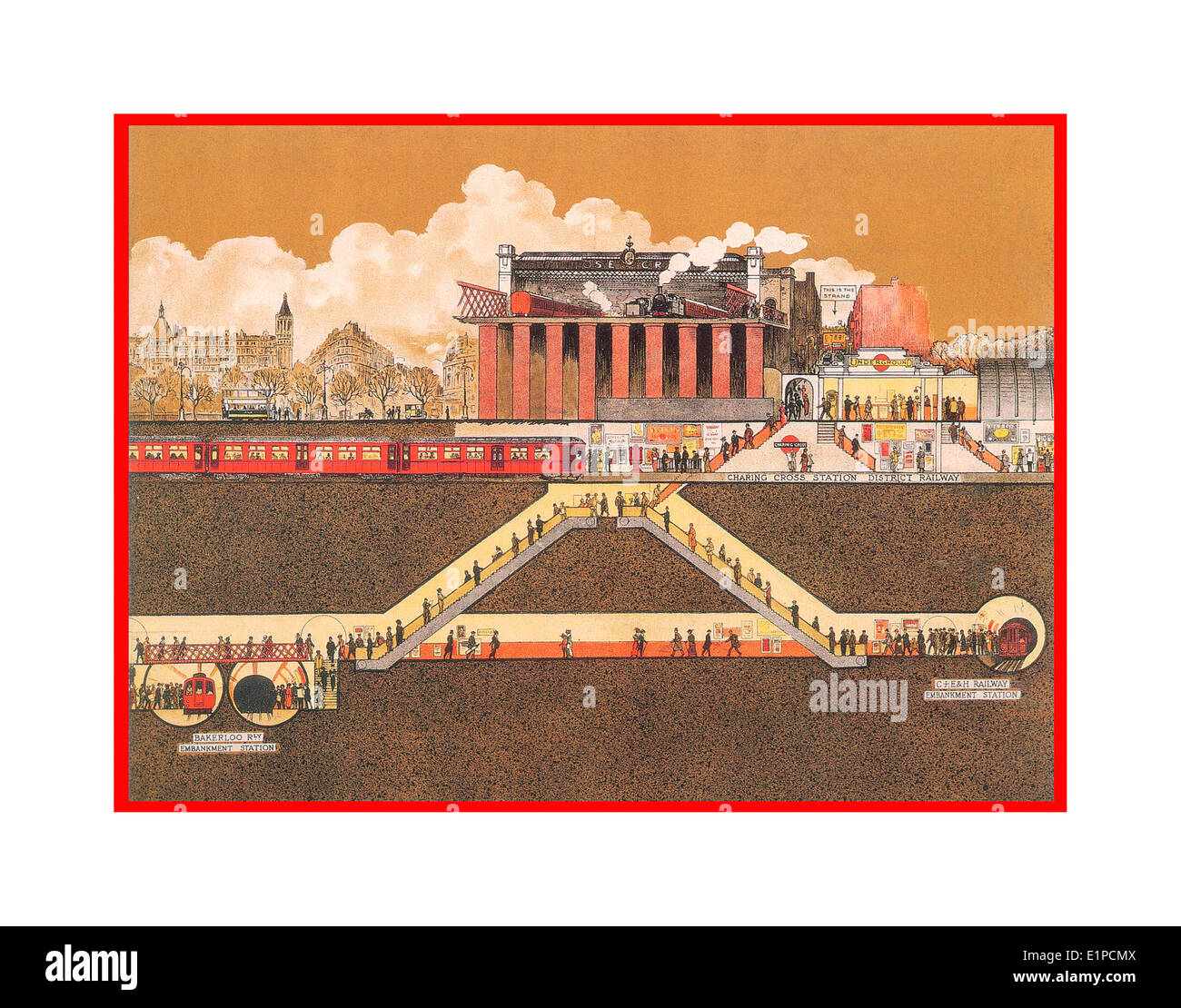 LONDON UNDERGROUND 1900's Vintage poster cutaway