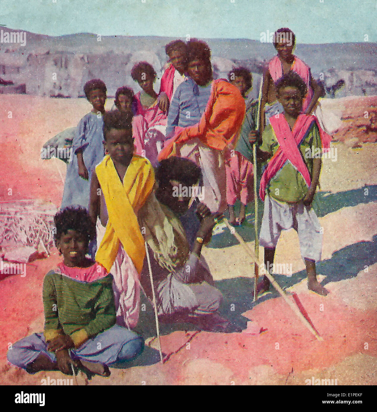 Typical group of Bisharins, Upper Egypt, circa 1900 Stock Photo