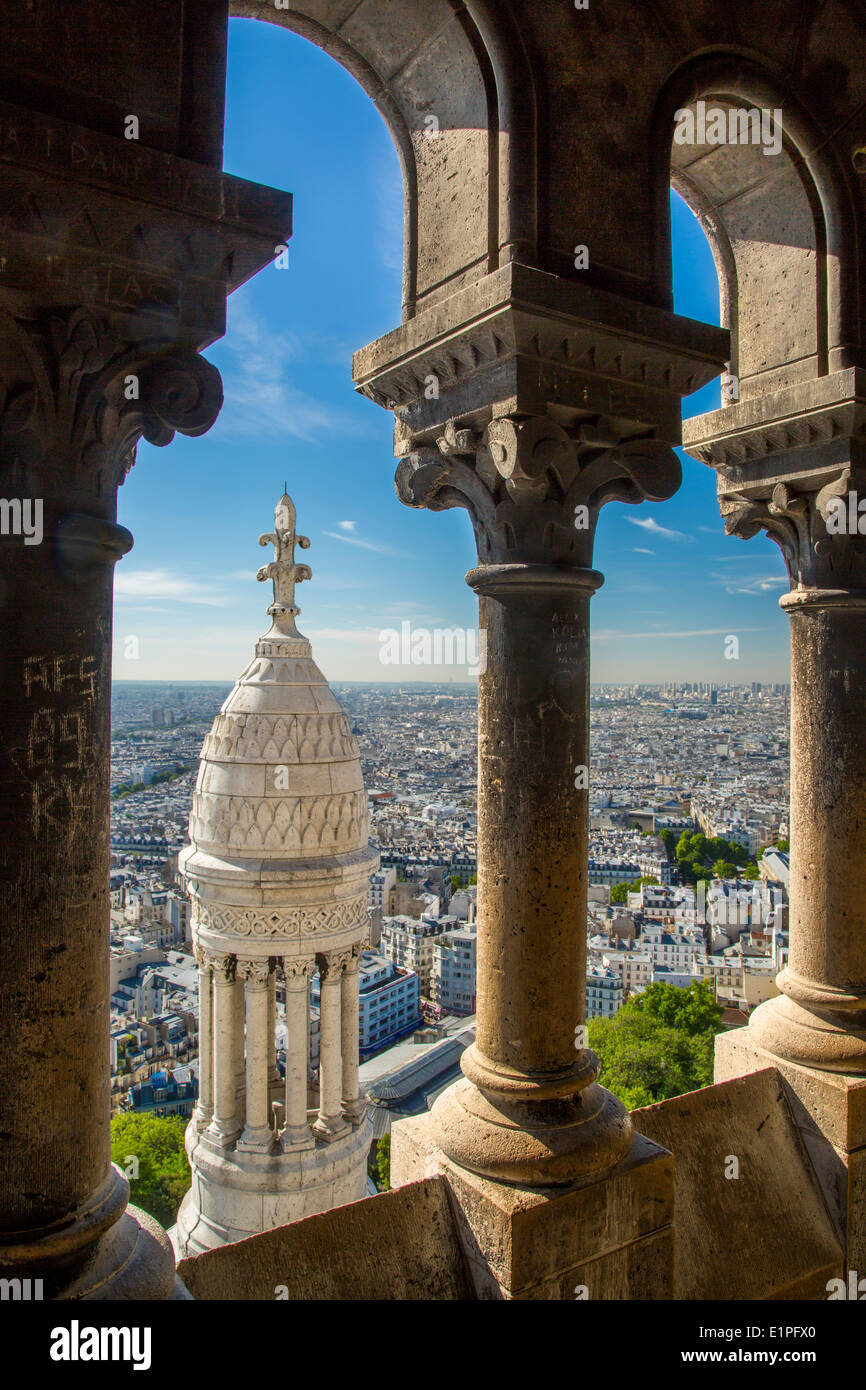 View from the top of Basilique du Sacre Coeur in Montmartre, Paris France Stock Photo