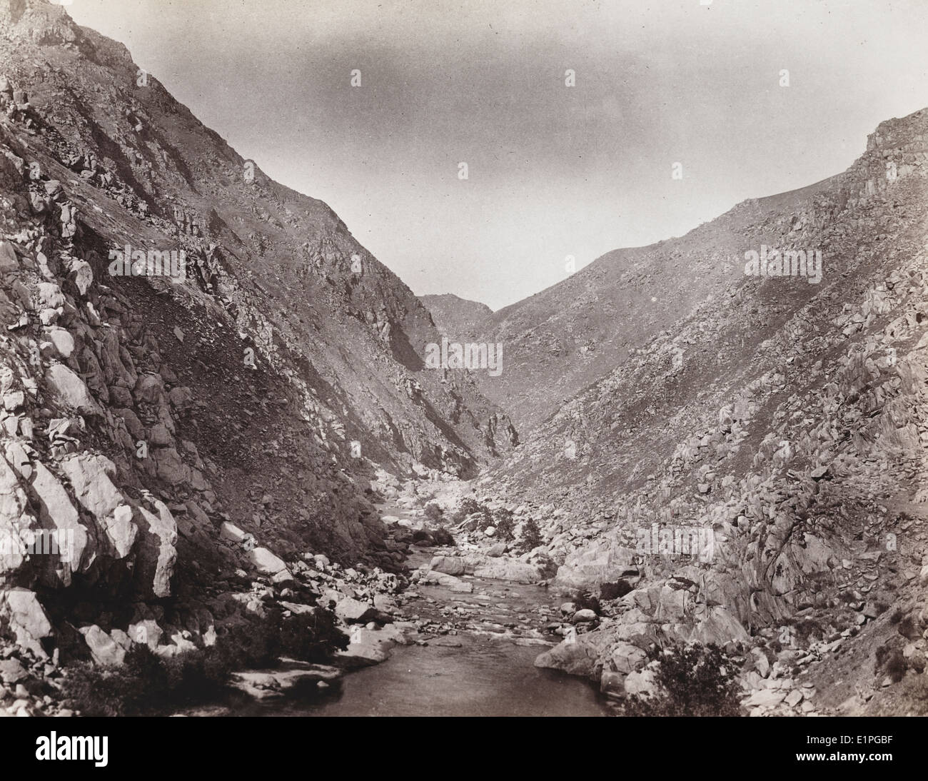 Kern River Canon -  a view of the Kern River canyon in the foot hills of the Sierra Nevada Mountains, Kern County, California. 1888 Stock Photo