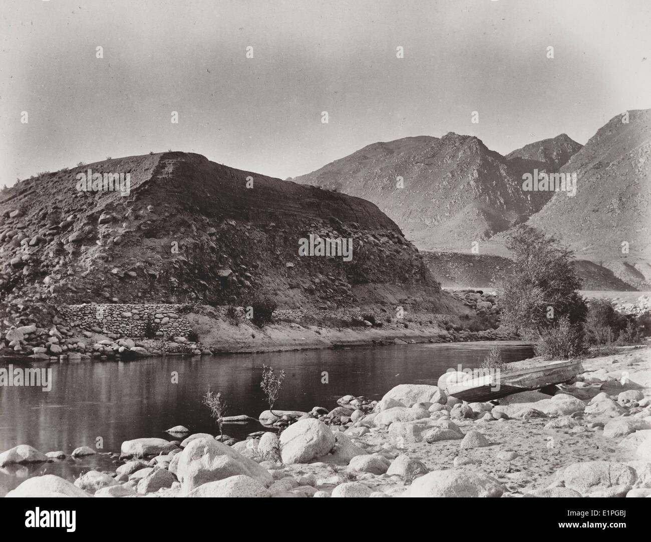 Kern River. A beautiful stream - a view of the Kern River in the foot hills of the Sierra Nevada Mountains, on the Rio Bravo Ranch, Kern County, California, 1888 Stock Photo