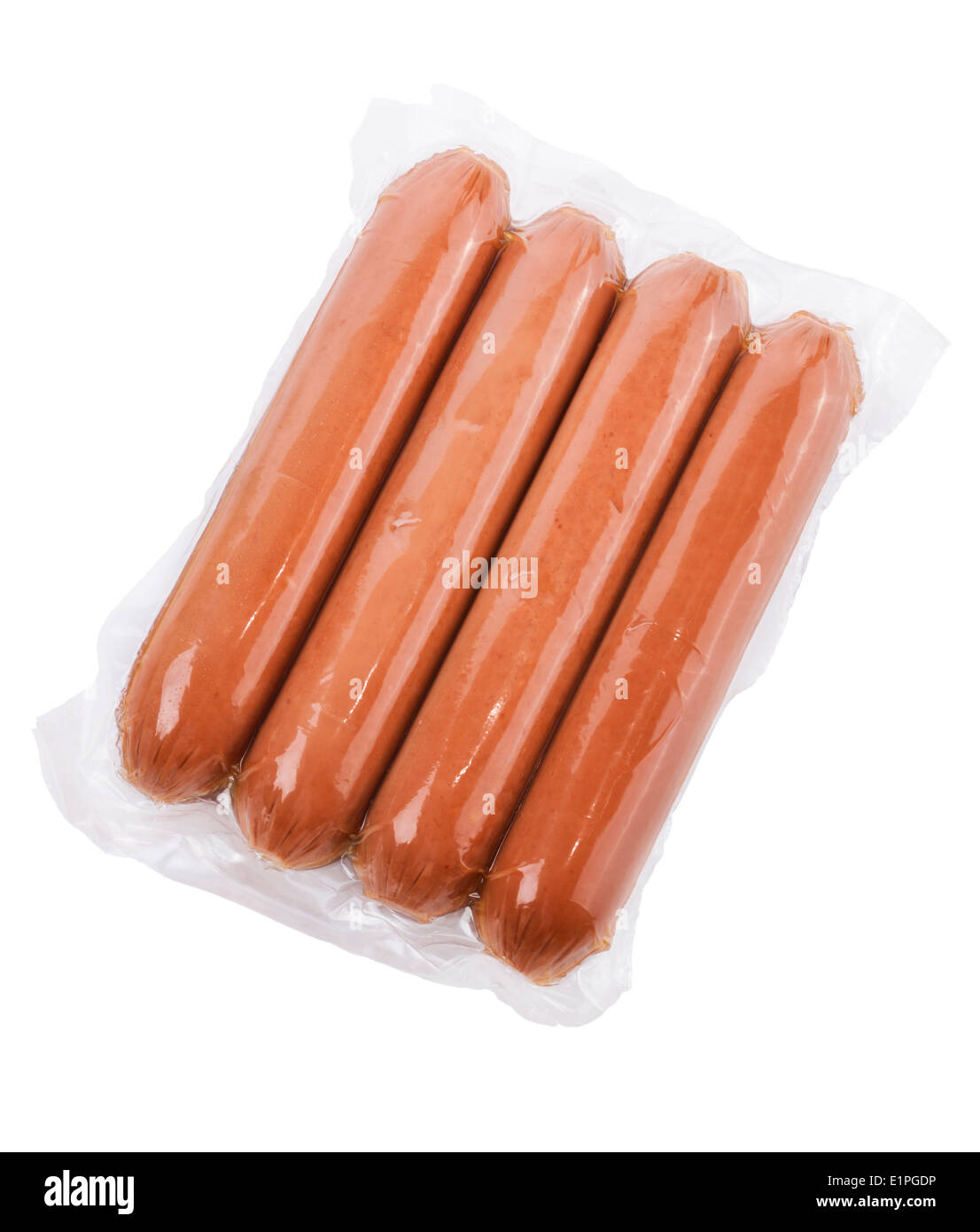 Sausages In A Plastic Package Isolated On White Background Stock Photo