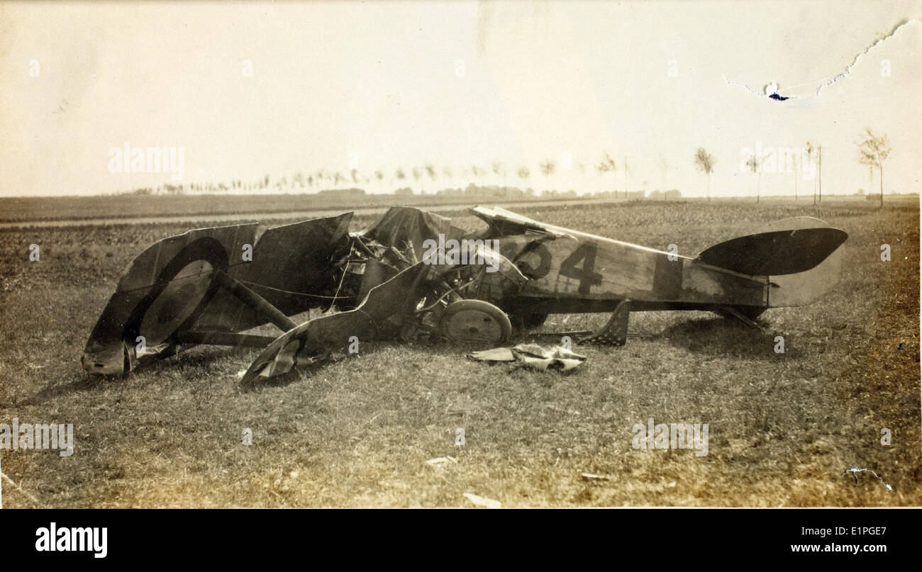 World War One Aircraft crash Nieuport 27 Lt. Woodward Stock Photo