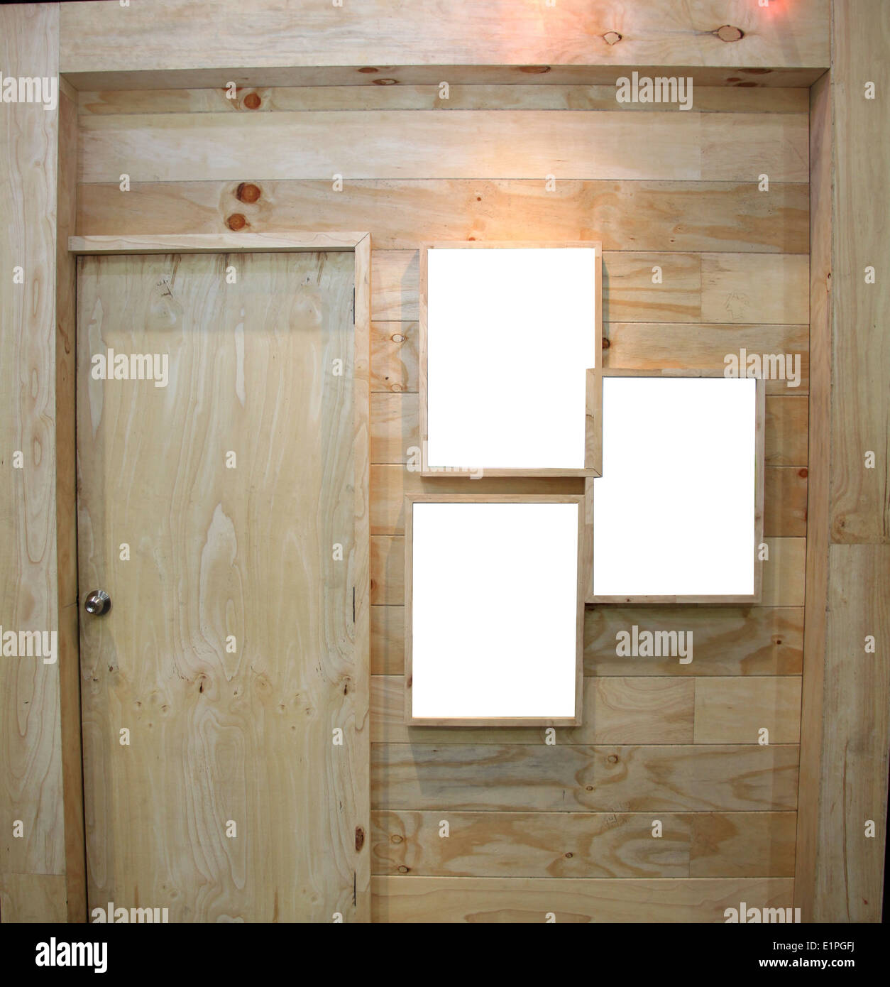 Wooden door and frame picture on wall. Stock Photo