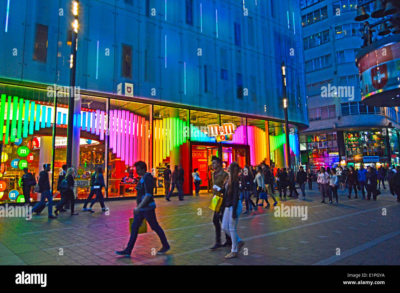 M & M's World at night, Leicester Square, West End,London, England, United  Kingdom Stock Photo - Alamy