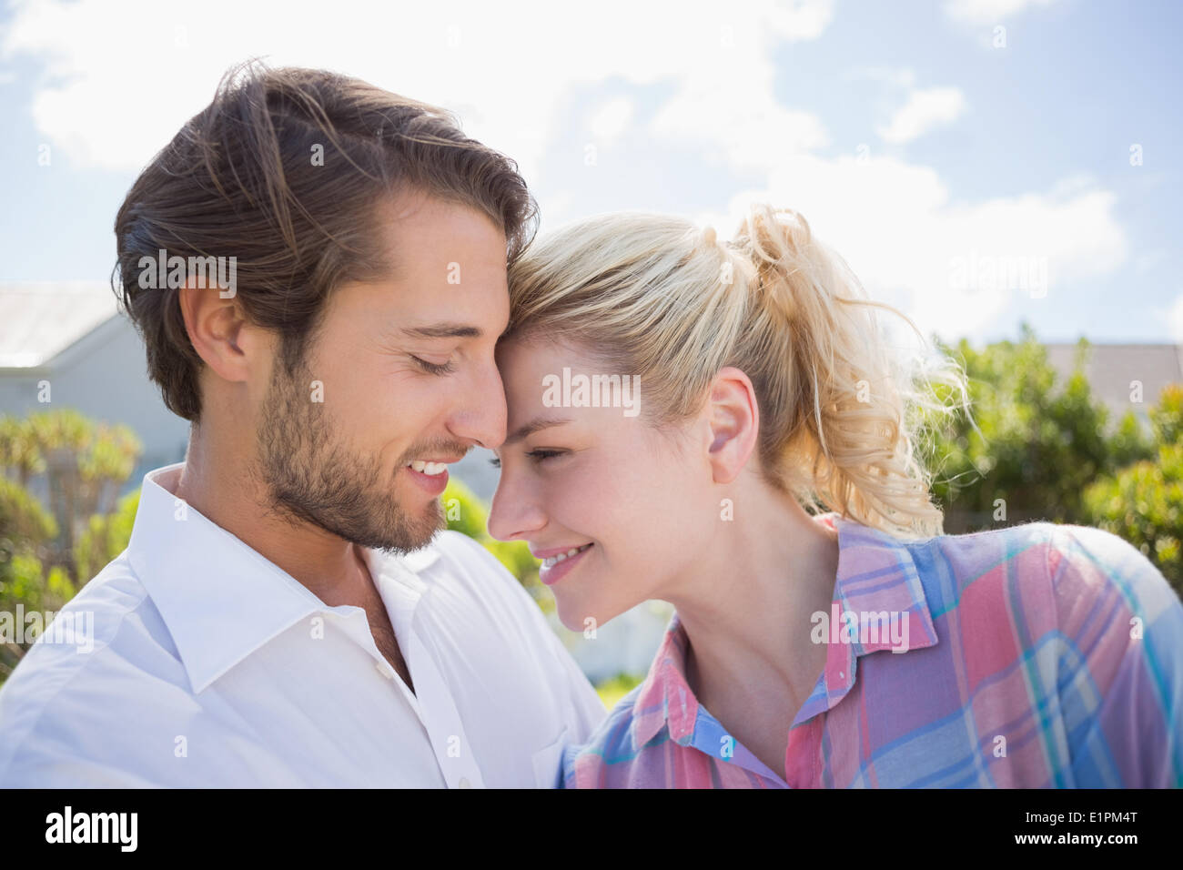 Cute couple spending time together outside Stock Photo