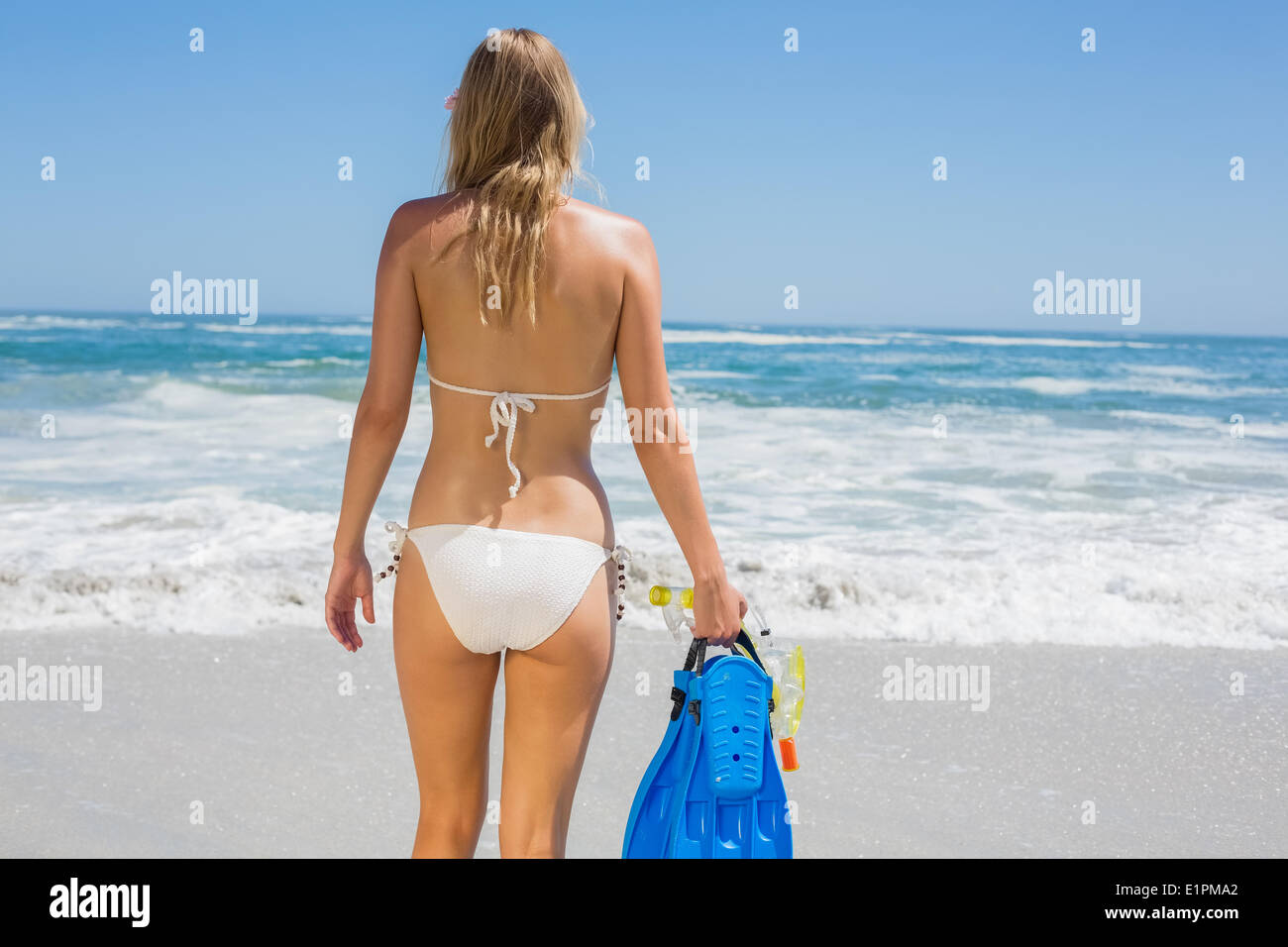 Beautiful Fit Woman In White Bikini On Beach Stock Photo, Picture and  Royalty Free Image. Image 96448726.