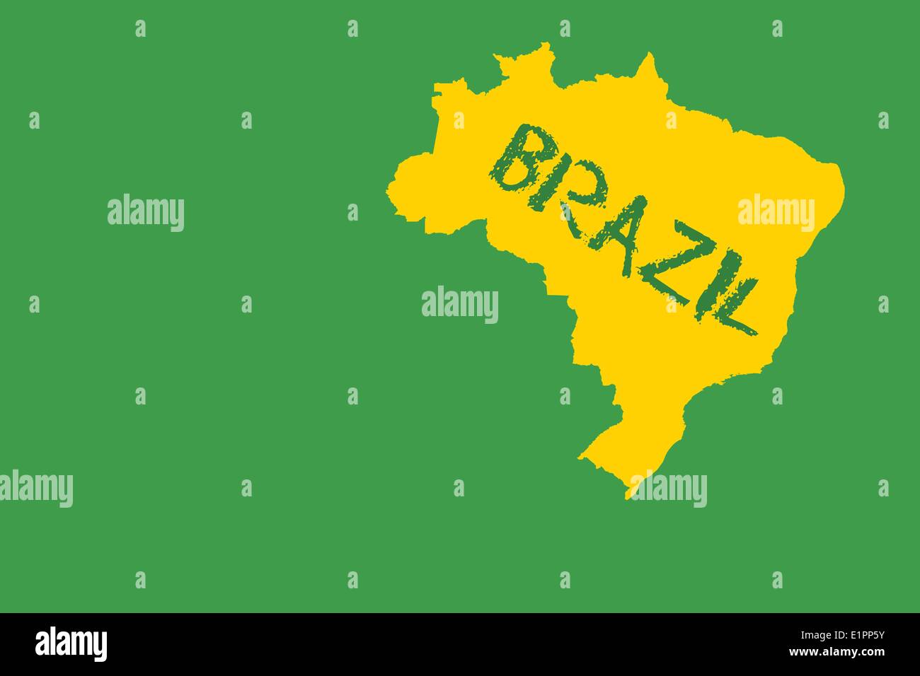Yellow brazil outline on green with text Stock Photo