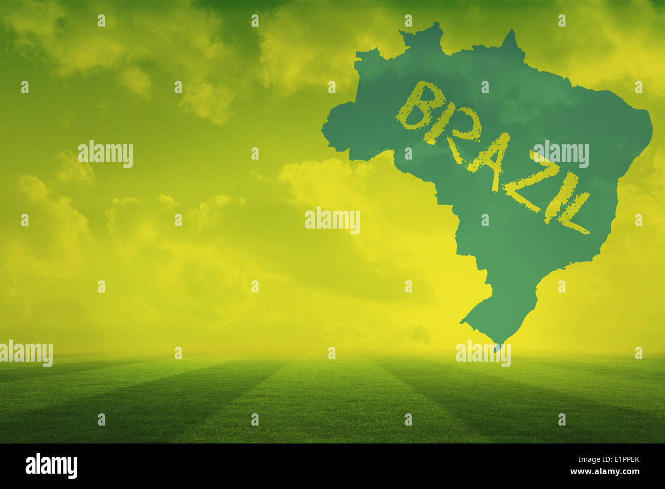 Football pitch with brazil outline and text Stock Photo