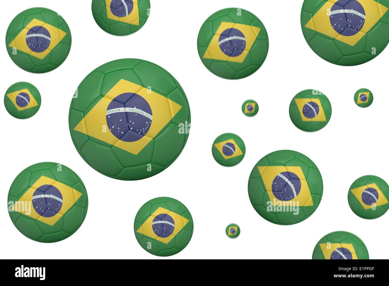 Footballs in brasil flag colours Stock Photo