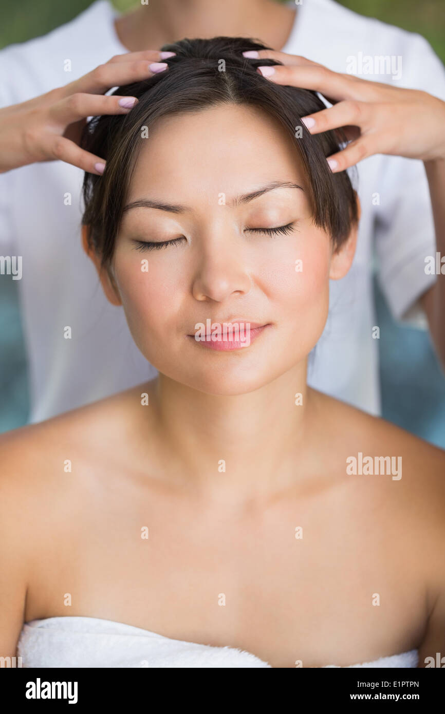 Relaxed Brunette Getting A Head Massage Stock Photo 69958525 Alamy