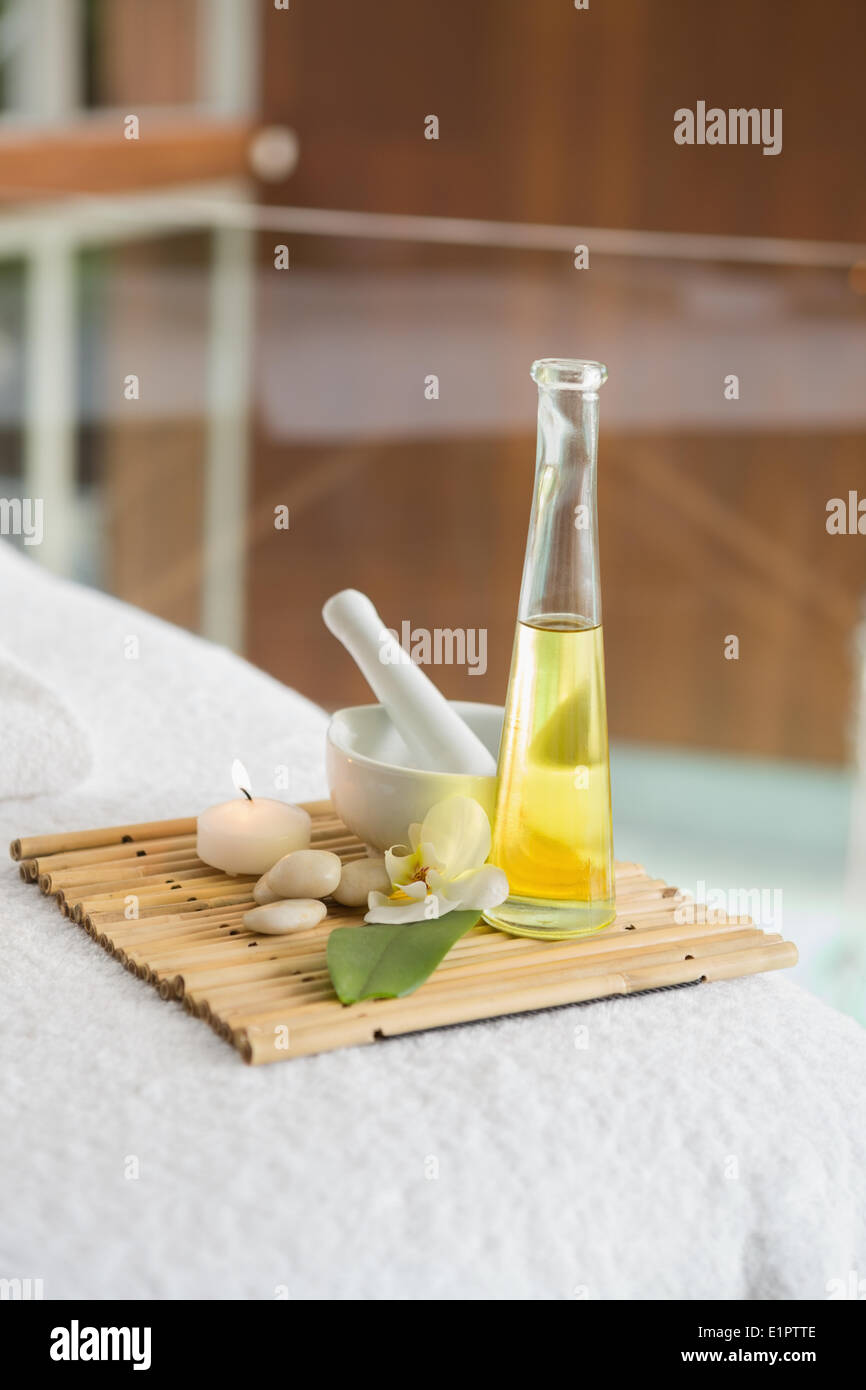 Beauty treatments on massage table Stock Photo