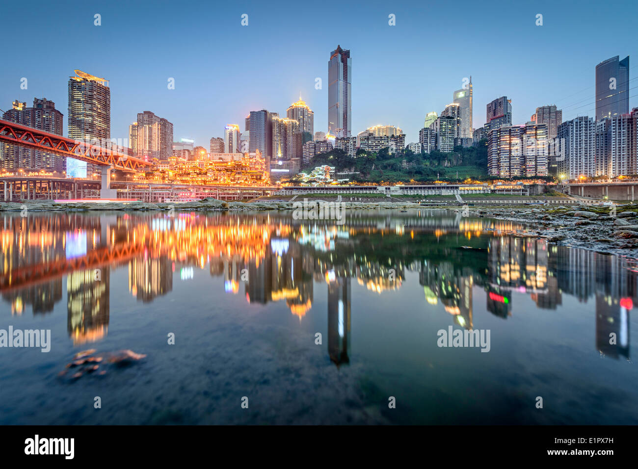 Chongqing, China across the Jialing River. Stock Photo