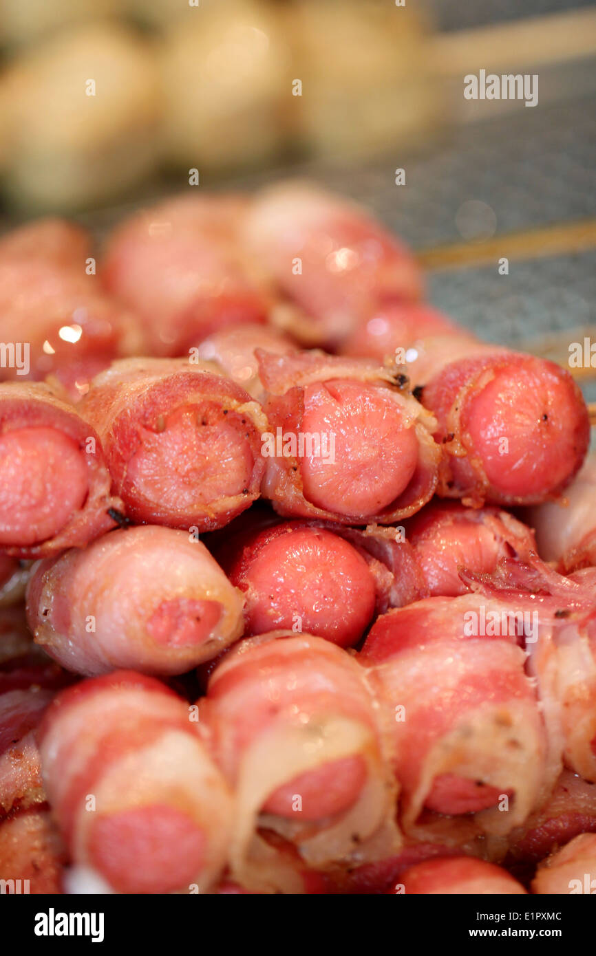 fry bacon of high calorie for food background. Stock Photo