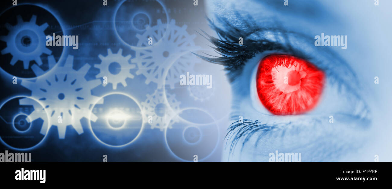 Composite image of red eye on blue face Stock Photo