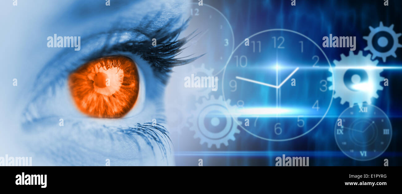 Composite image of orange eye on blue face Stock Photo