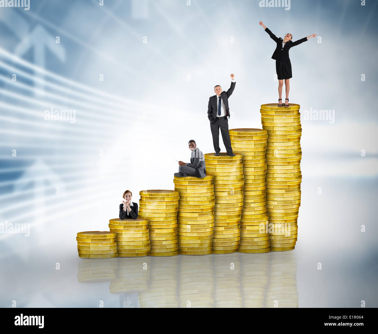 Businessman sitting on pile of money hi-res stock photography and ...