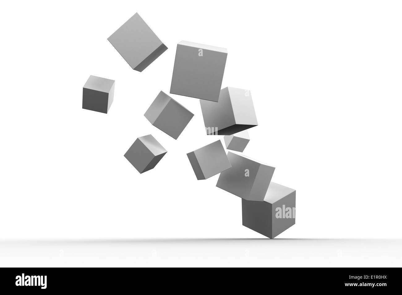 Digitally generated grey cubes floating Stock Photo