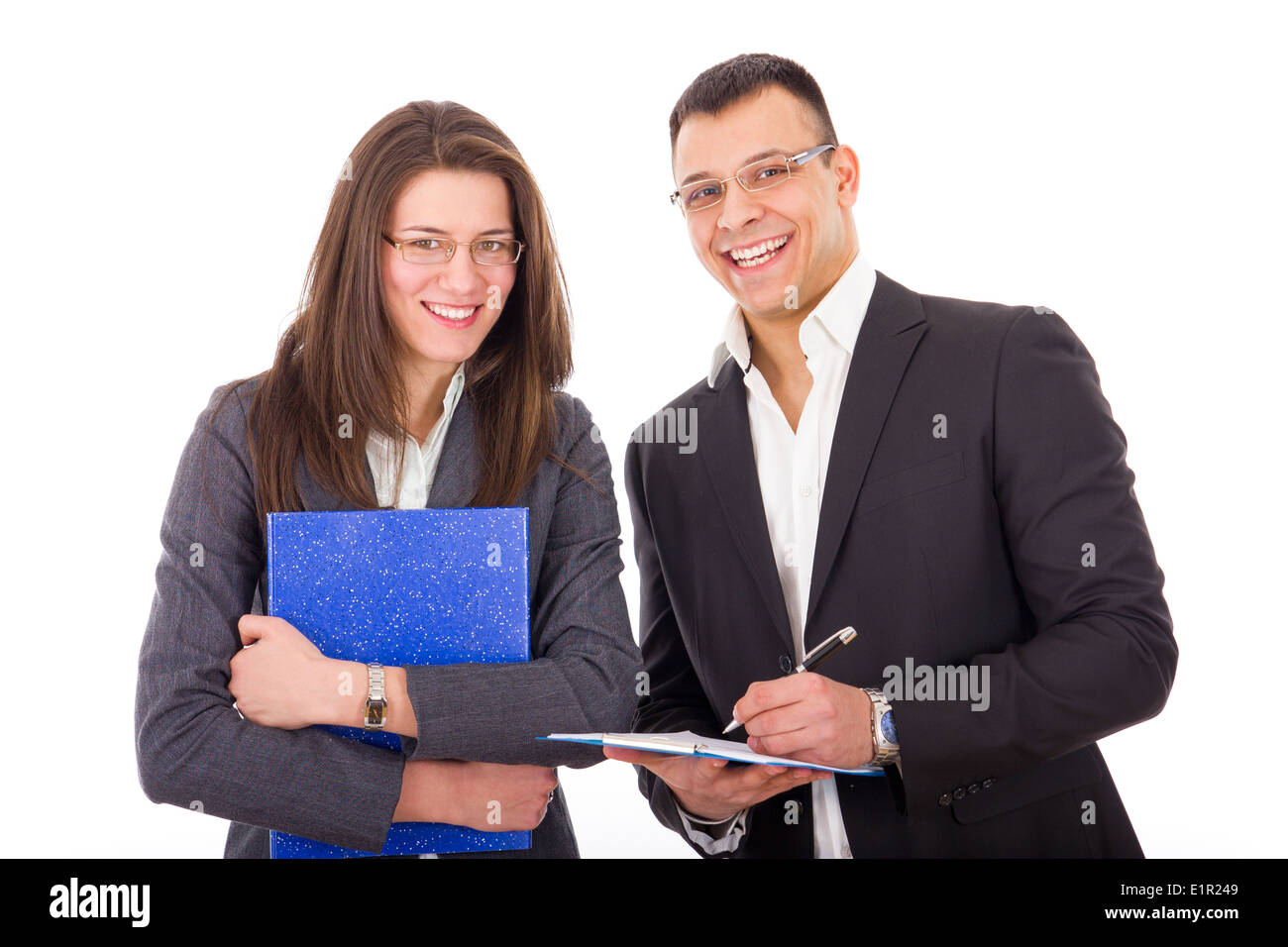 successful businessman and his young secretary with notes smiling Stock ...