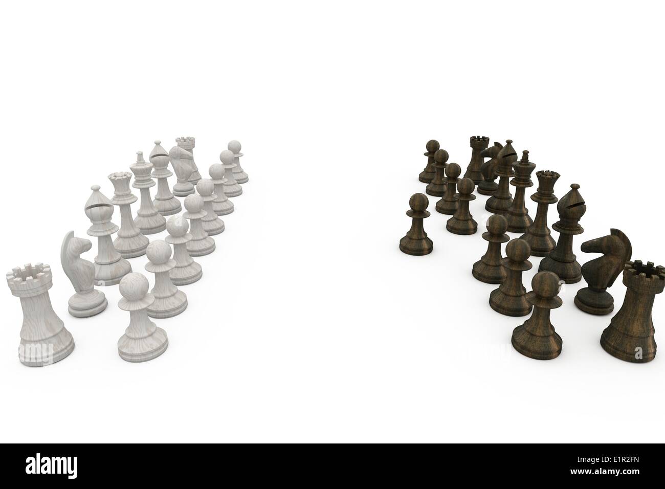 Wooden chess pieces facing off Stock Photo