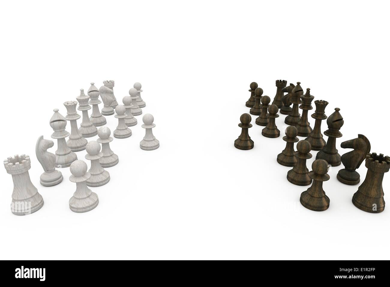 Wooden chess pieces facing off Stock Photo