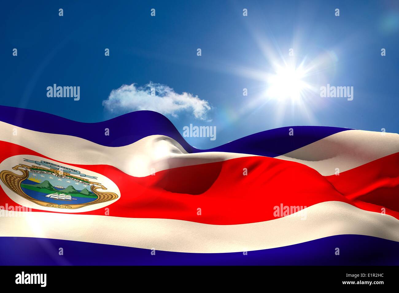 Costa rica national flag under sunny sky Stock Photo