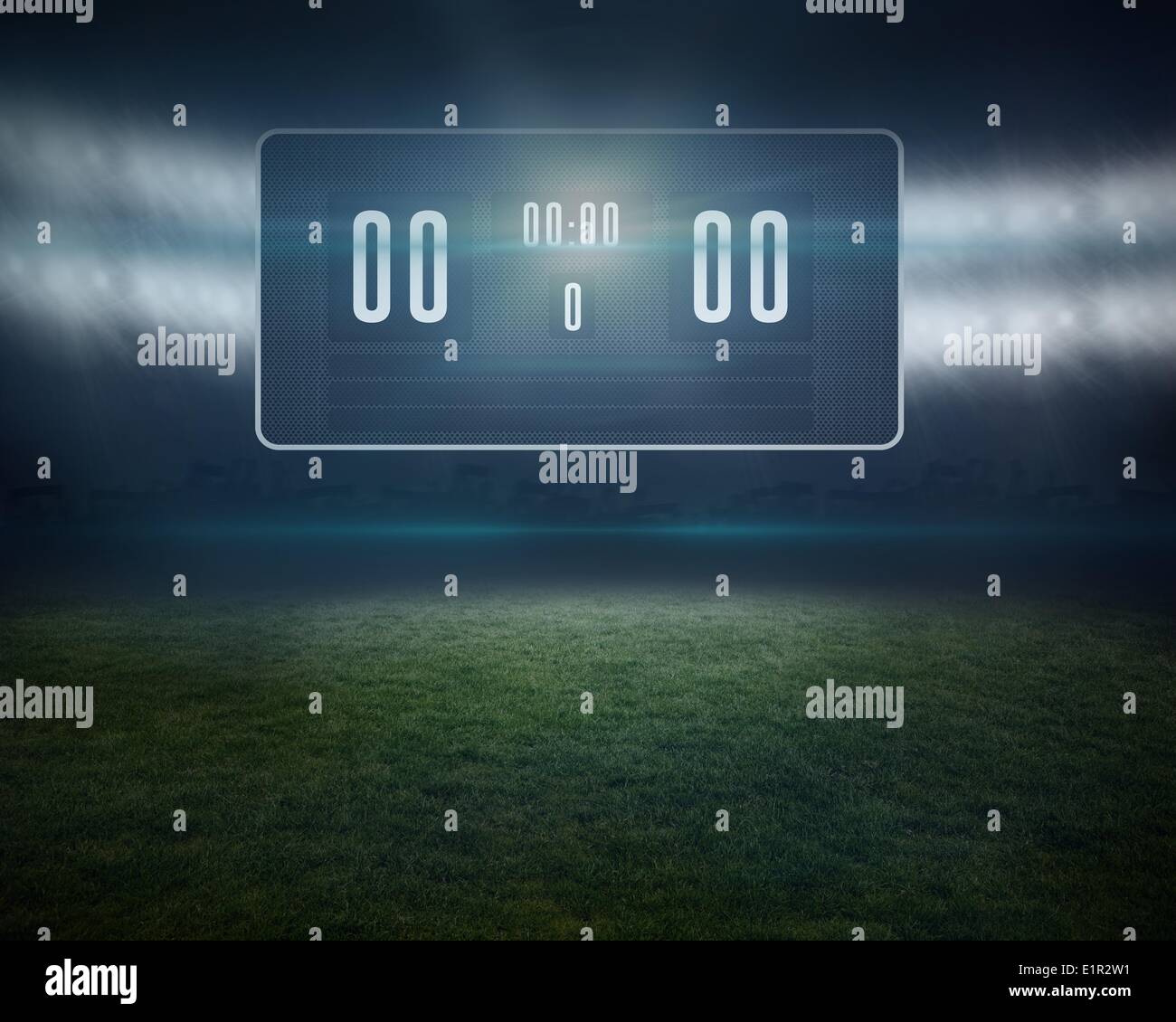 Football pitch with black scoreboard Stock Photo